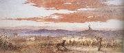 Frederick james shields Gathering the Flock at Sunset (mk37) France oil painting artist